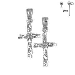 Pendientes de cruz de pepita de plata de ley de 28 mm (chapados en oro blanco o amarillo)