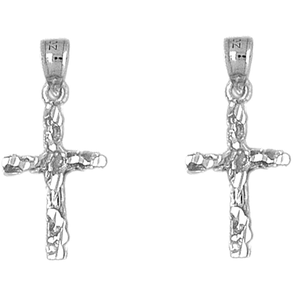 Sterling Silver 28mm Nugget Cross Earrings