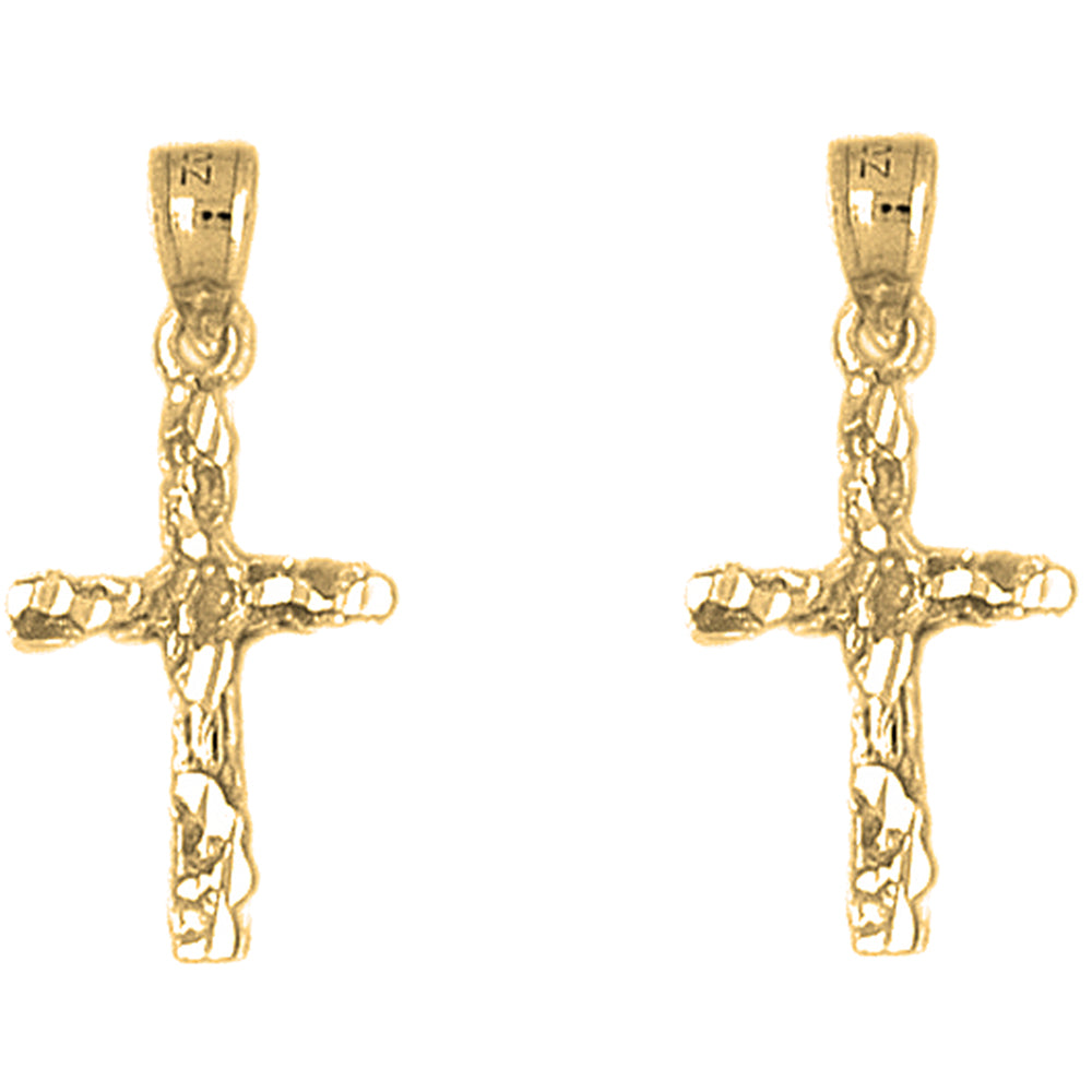 14K or 18K Gold 28mm Nugget Cross Earrings