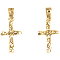 Yellow Gold-plated Silver 28mm Nugget Cross Earrings
