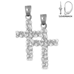 Sterling Silver 43mm Nugget Cross Earrings (White or Yellow Gold Plated)