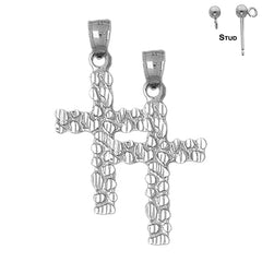 Sterling Silver 43mm Nugget Cross Earrings (White or Yellow Gold Plated)