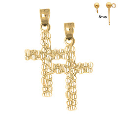 Sterling Silver 43mm Nugget Cross Earrings (White or Yellow Gold Plated)