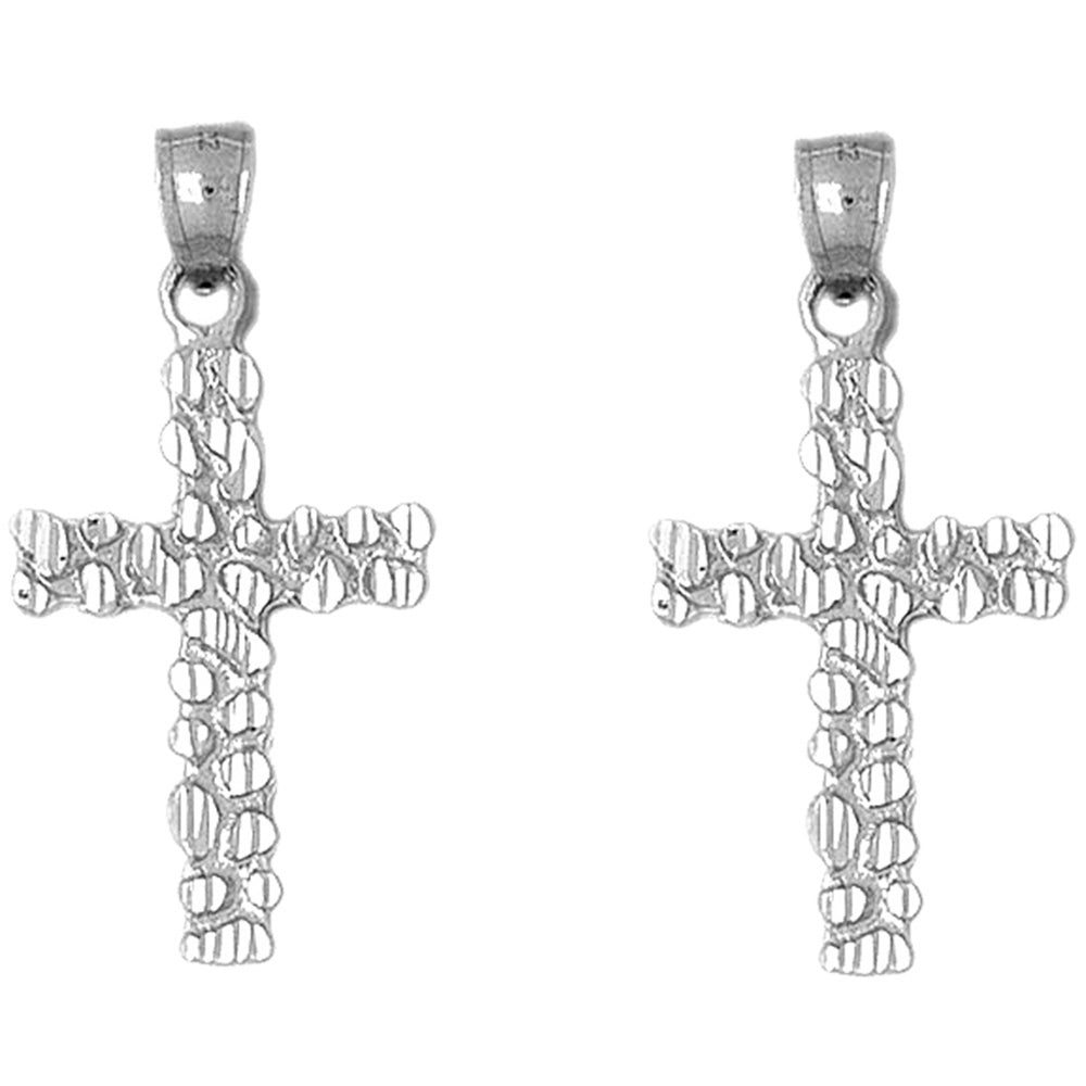 Sterling Silver 43mm Nugget Cross Earrings