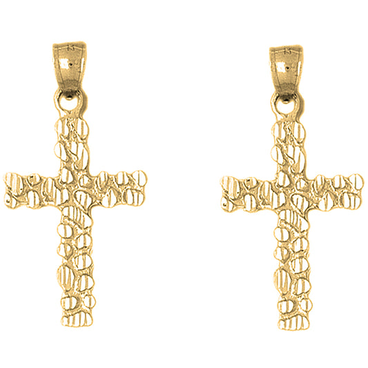 Yellow Gold-plated Silver 43mm Nugget Cross Earrings