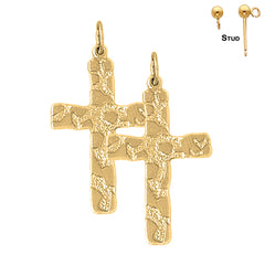 Sterling Silver 33mm Nugget Cross Earrings (White or Yellow Gold Plated)