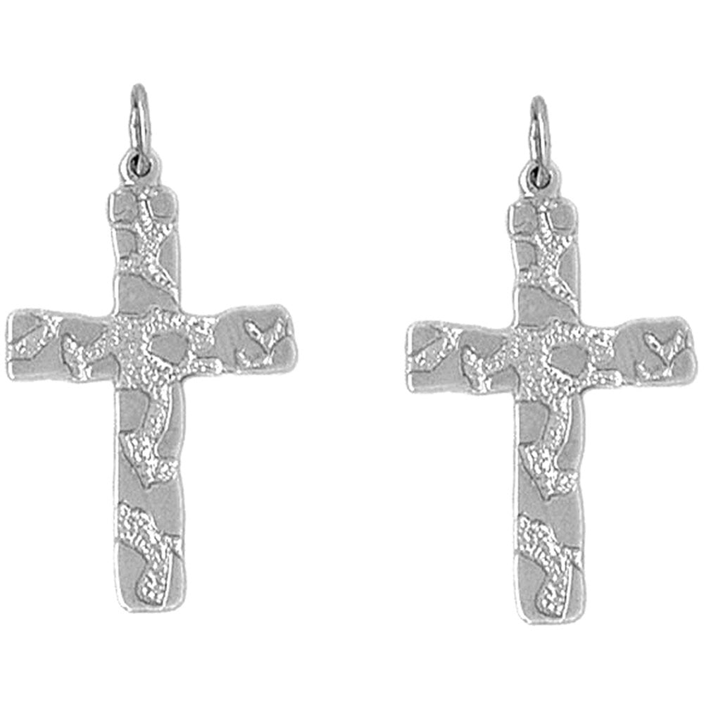 Sterling Silver 33mm Nugget Cross Earrings