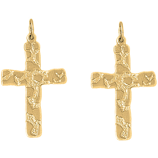 14K or 18K Gold 33mm Nugget Cross Earrings