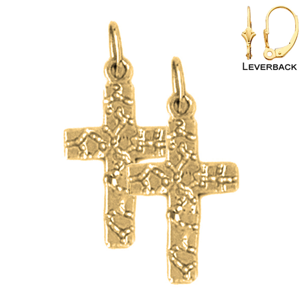 14K or 18K Gold Nugget Cross Earrings