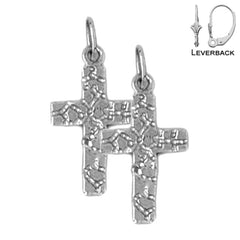 Sterling Silver 22mm Nugget Cross Earrings (White or Yellow Gold Plated)