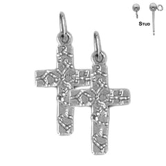 Pendientes de cruz de pepita de plata de ley de 22 mm (chapados en oro blanco o amarillo)