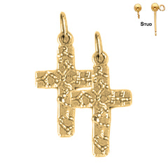 Sterling Silver 22mm Nugget Cross Earrings (White or Yellow Gold Plated)