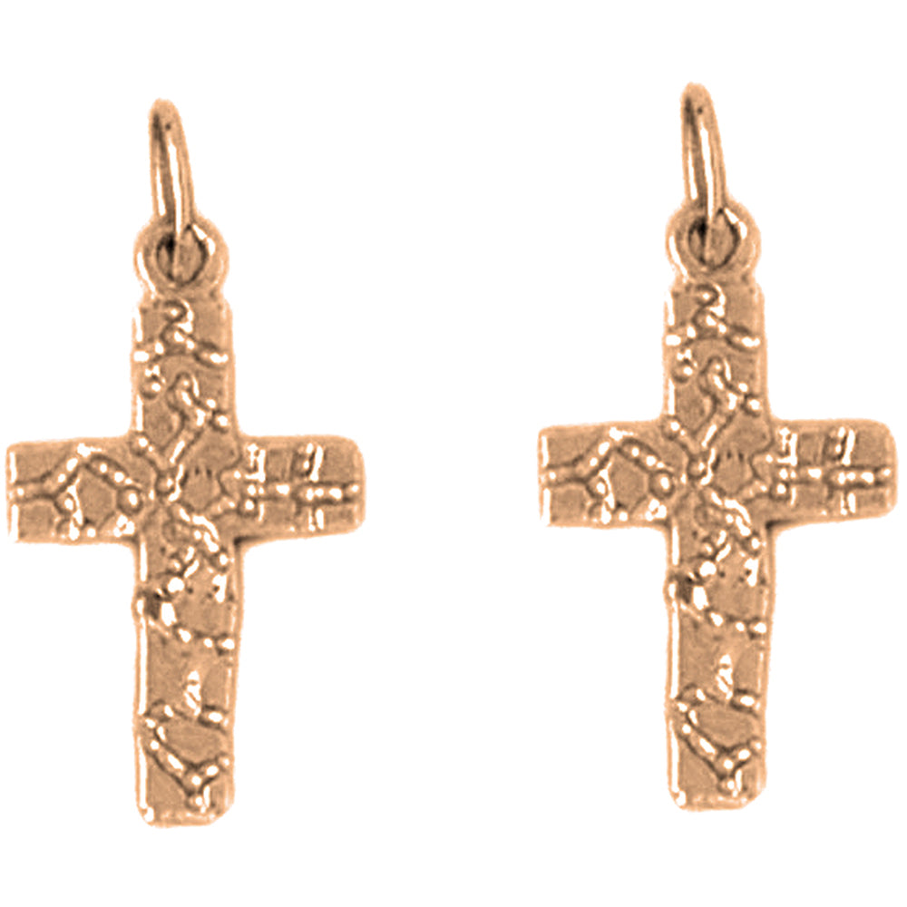 14K or 18K Gold 22mm Nugget Cross Earrings