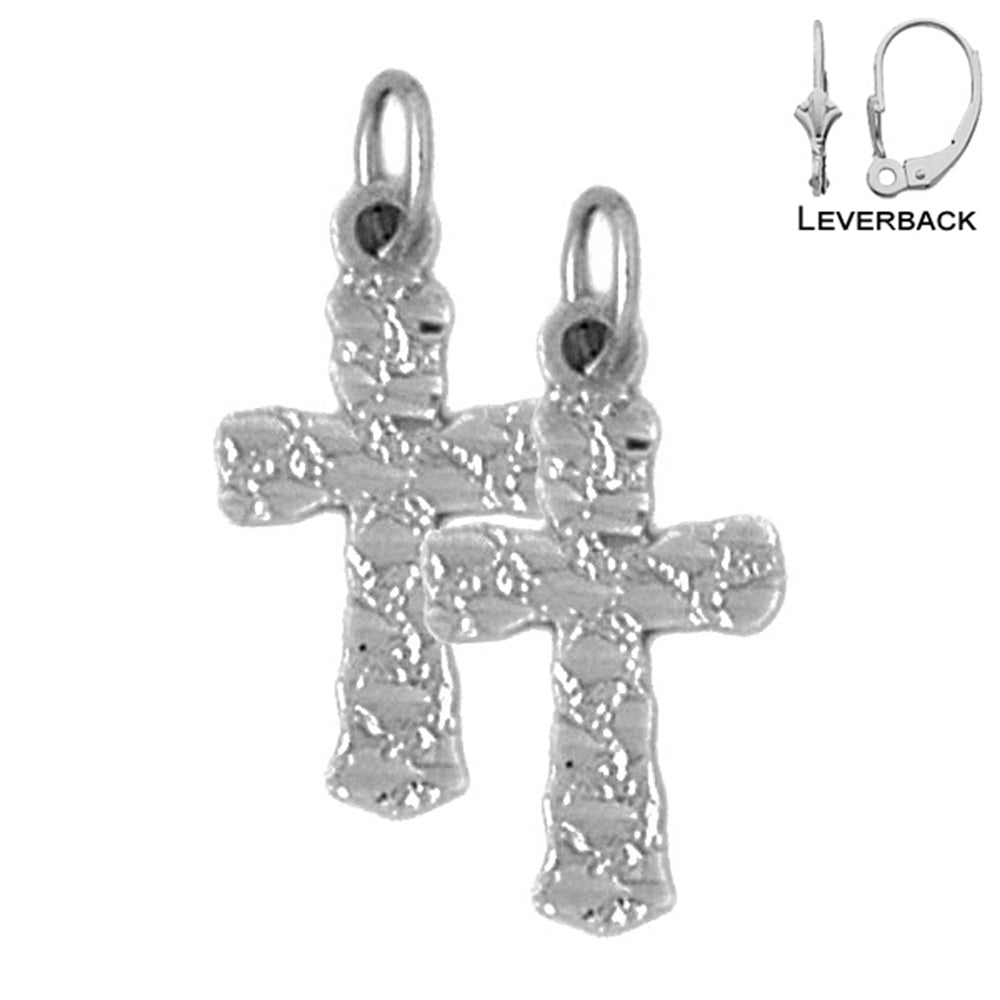 Sterling Silver 22mm Nugget Cross Earrings (White or Yellow Gold Plated)