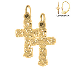 Sterling Silver 22mm Nugget Cross Earrings (White or Yellow Gold Plated)