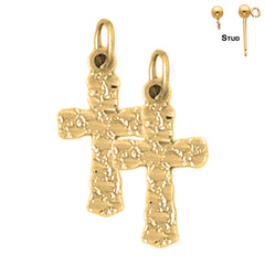 Sterling Silver 22mm Nugget Cross Earrings (White or Yellow Gold Plated)