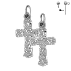 Pendientes de cruz de pepita de plata de ley de 22 mm (chapados en oro blanco o amarillo)