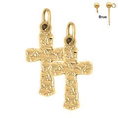 14K or 18K Gold Nugget Cross Earrings