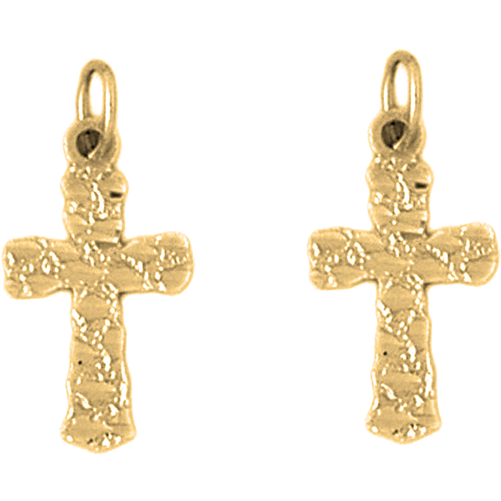 14K or 18K Gold 22mm Nugget Cross Earrings