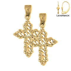 Sterling Silver 25mm Budded Cross Earrings (White or Yellow Gold Plated)