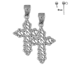 Sterling Silver 25mm Budded Cross Earrings (White or Yellow Gold Plated)