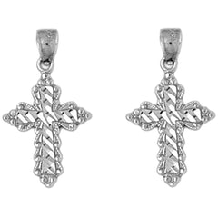 Sterling Silver 25mm Budded Cross Earrings