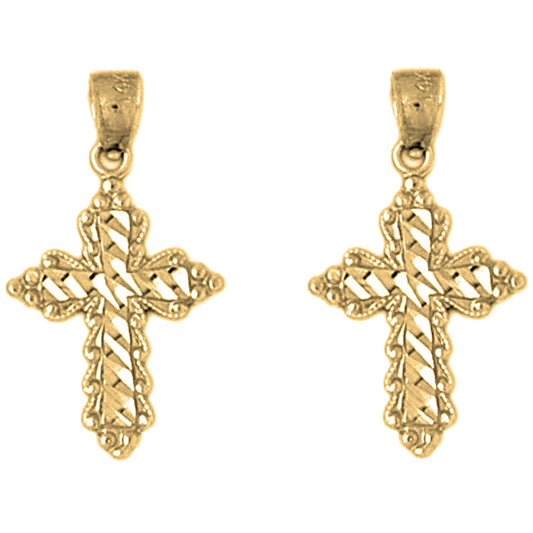 Yellow Gold-plated Silver 25mm Budded Cross Earrings