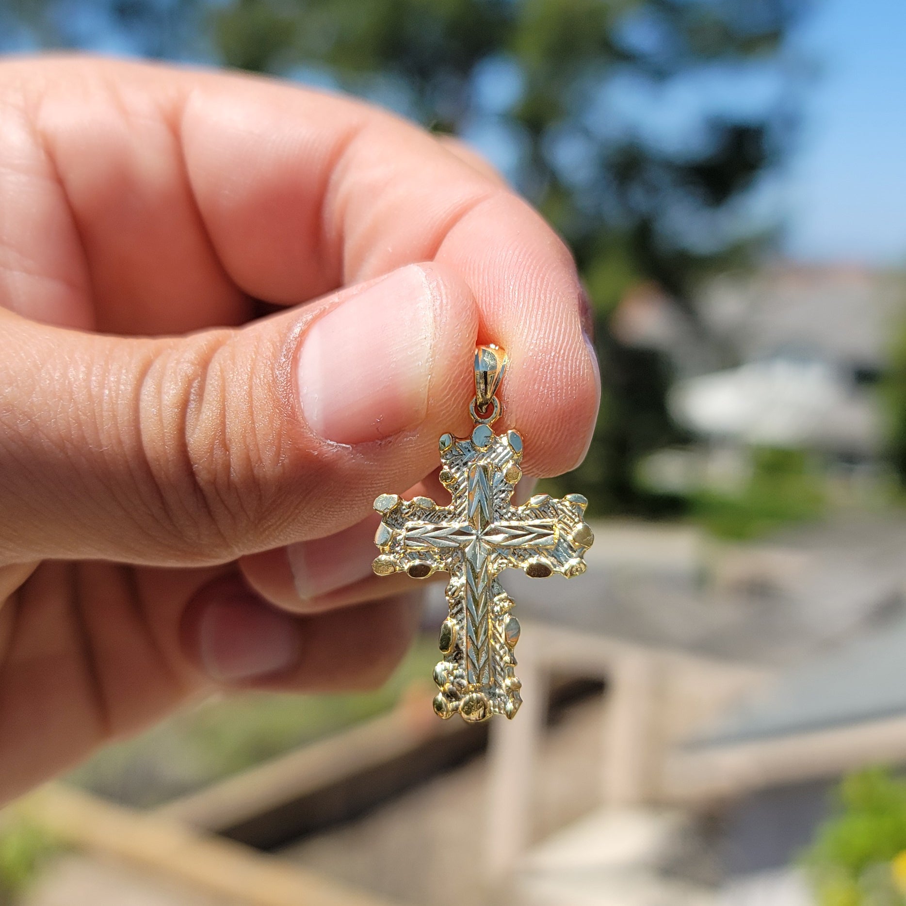 10K, 14K or 18K Gold Nugget Cross Pendant