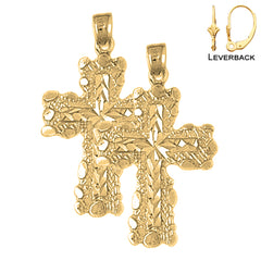 Sterling Silver 34mm Nugget Cross Earrings (White or Yellow Gold Plated)