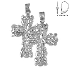 Sterling Silver 34mm Nugget Cross Earrings (White or Yellow Gold Plated)