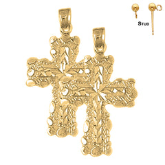 Sterling Silver 34mm Nugget Cross Earrings (White or Yellow Gold Plated)