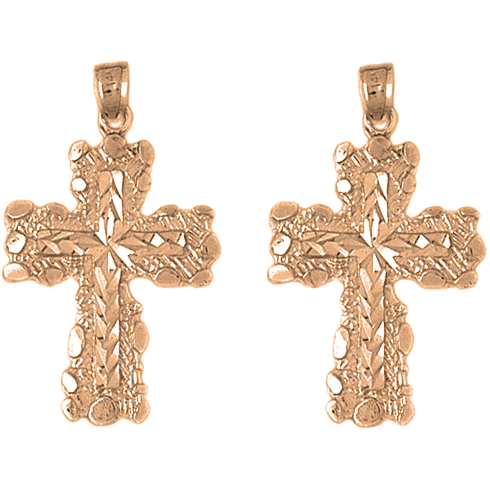 14K or 18K Gold 34mm Nugget Cross Earrings