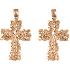 14K or 18K Gold 34mm Nugget Cross Earrings