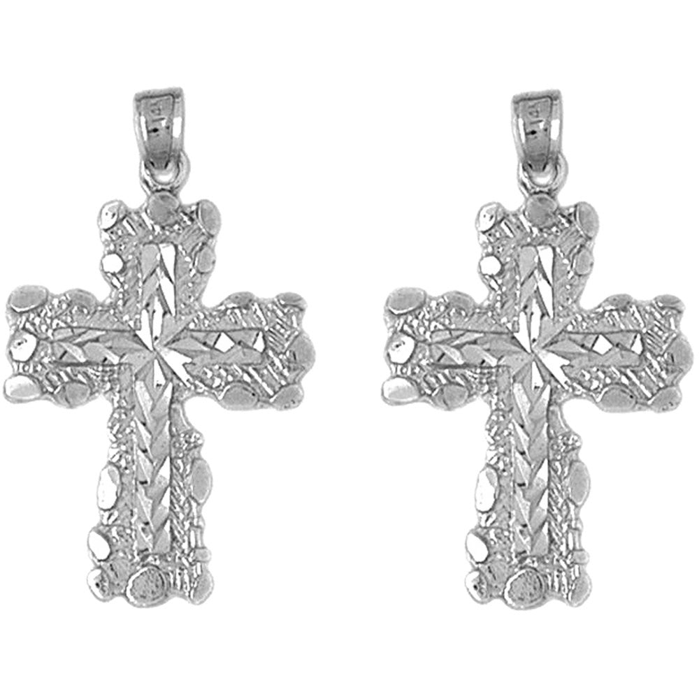 Sterling Silver 34mm Nugget Cross Earrings