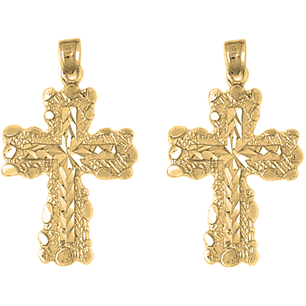 Yellow Gold-plated Silver 34mm Nugget Cross Earrings