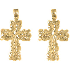 14K or 18K Gold 34mm Nugget Cross Earrings