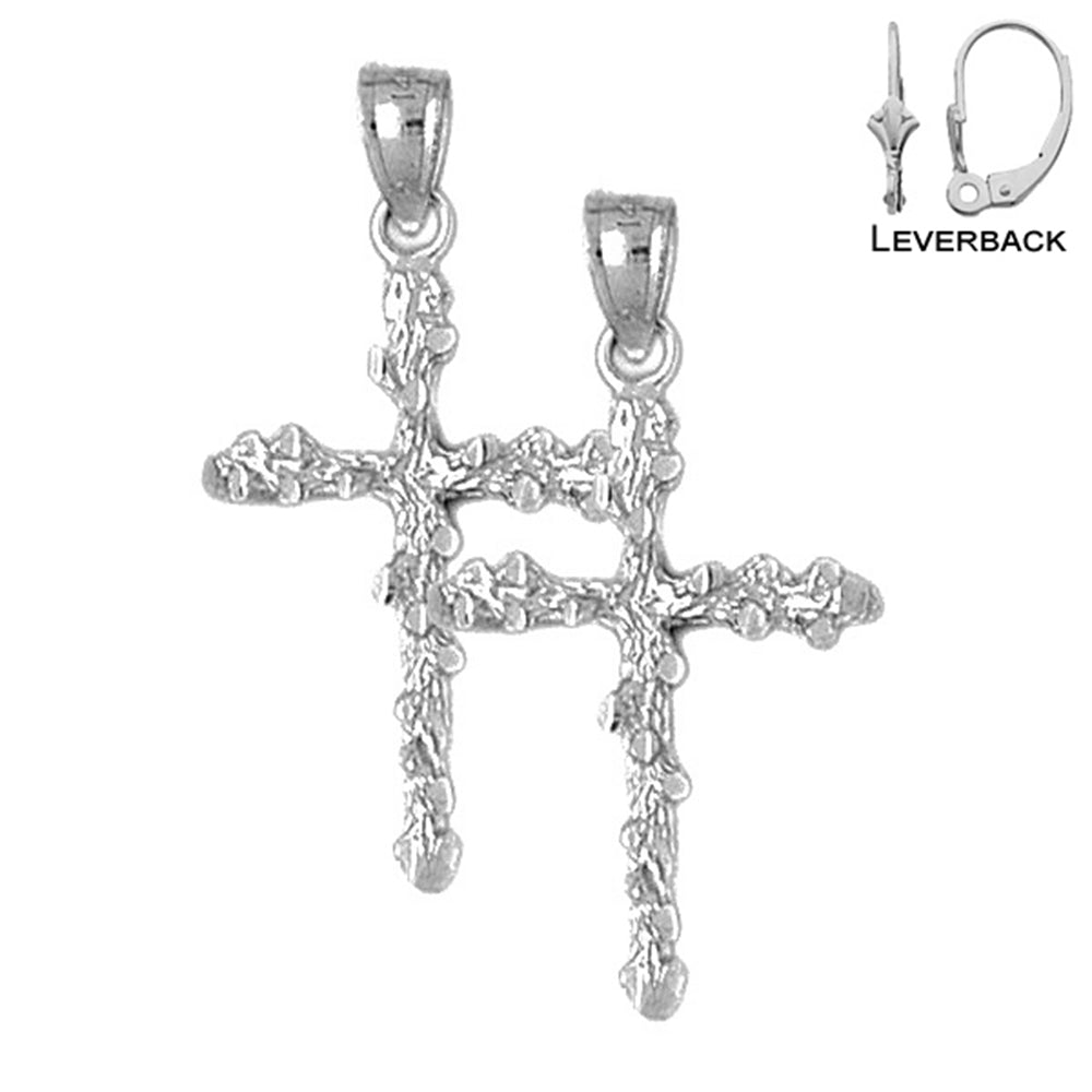Sterling Silver 35mm Nugget Cross Earrings (White or Yellow Gold Plated)