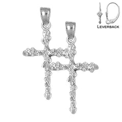 Sterling Silver 35mm Nugget Cross Earrings (White or Yellow Gold Plated)