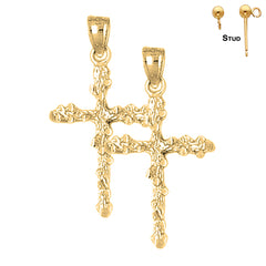 Sterling Silver 35mm Nugget Cross Earrings (White or Yellow Gold Plated)