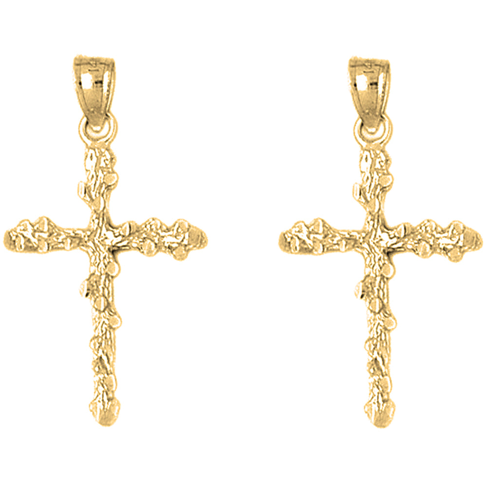 14K or 18K Gold 35mm Nugget Cross Earrings