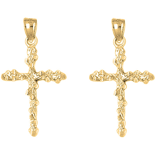 Yellow Gold-plated Silver 35mm Nugget Cross Earrings