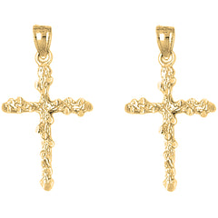 14K or 18K Gold 35mm Nugget Cross Earrings