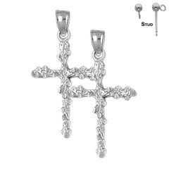 Sterling Silver 29mm Nugget Cross Earrings (White or Yellow Gold Plated)