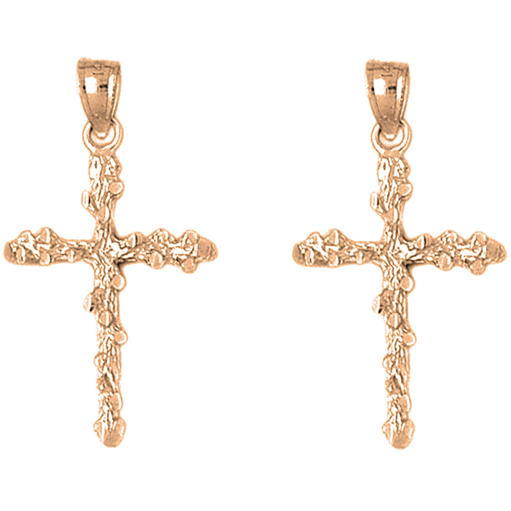 14K or 18K Gold 29mm Nugget Cross Earrings