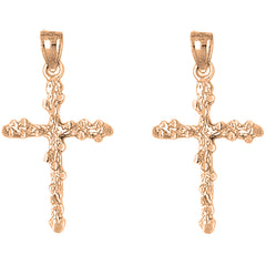 14K or 18K Gold 29mm Nugget Cross Earrings