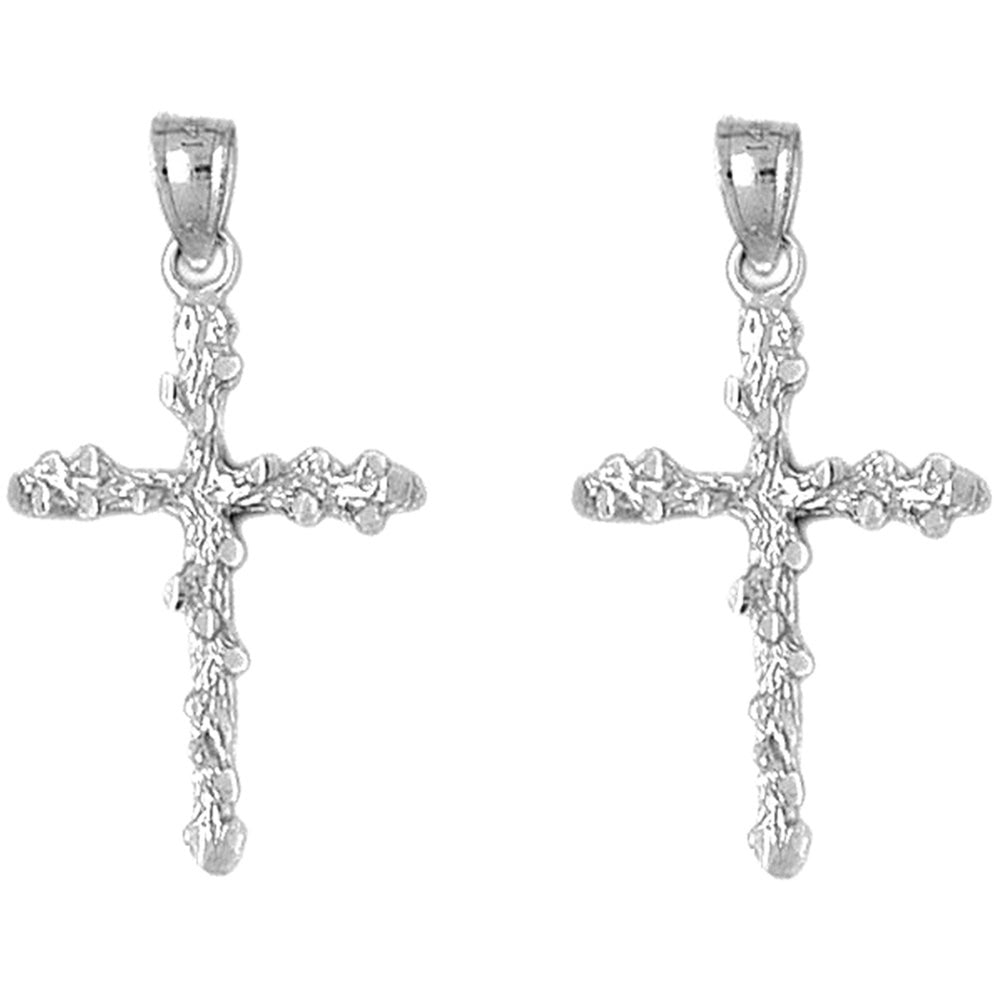 Sterling Silver 29mm Nugget Cross Earrings