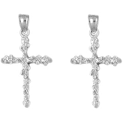 Sterling Silver 29mm Nugget Cross Earrings