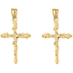 Yellow Gold-plated Silver 29mm Nugget Cross Earrings