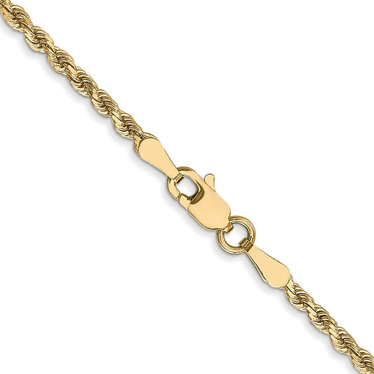 Cadena de cuerda con corte de diamante de 2,25 mm en oro amarillo de 10 quilates