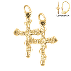 Sterling Silver 24mm Nugget Cross Earrings (White or Yellow Gold Plated)